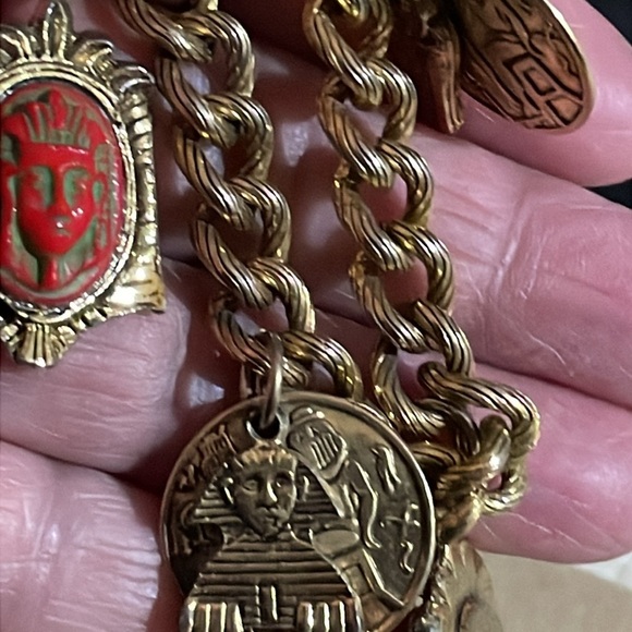 Vintage Egyptian revival Czech glass pharoah
Face charm bracelet Bracelet - Picture 11 of 11